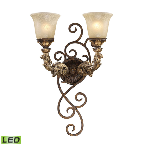 Regency 2 Light LED Wall Sconce In Burnt Bronze And Gold Leaf