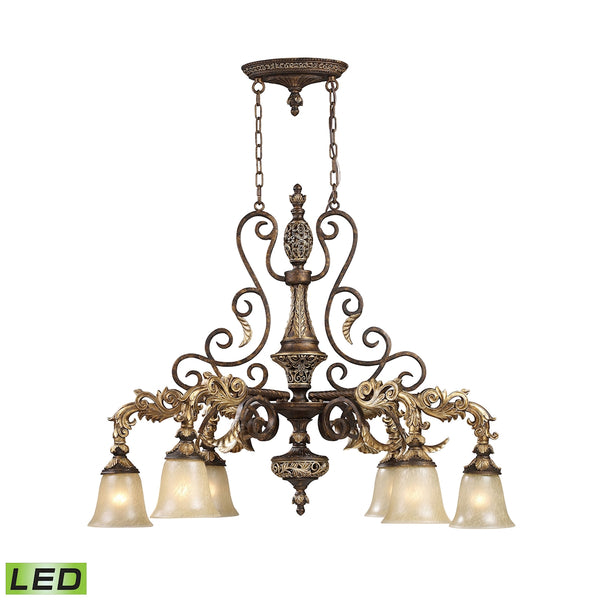 Regency 6 Light LED Island In Burnt Bronze And Gold Leaf
