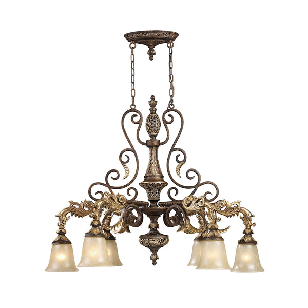 Regency 6 Light Island In Burnt Bronze And Gold Leaf