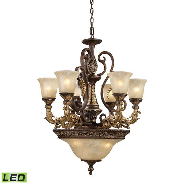 Regency 9 Light LED Chandelier In Burnt Bronze And Gold Leaf