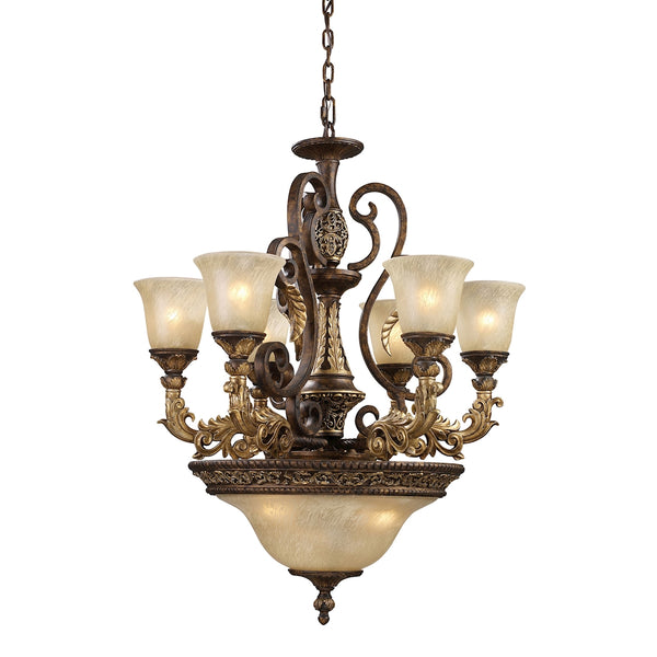 Regency 9 Light Chandelier In Burnt Bronze And Gold Leaf