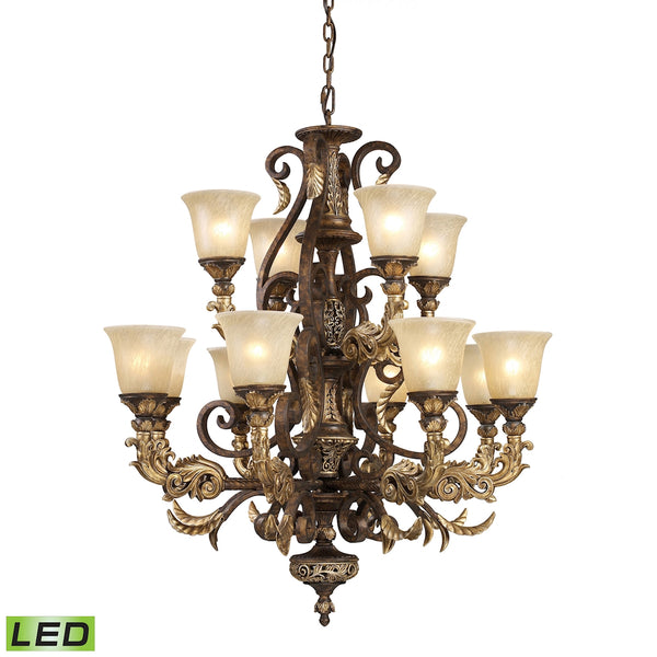 Regency 12 Light LED Chandelier In Burnt Bronze And Gold Leaf