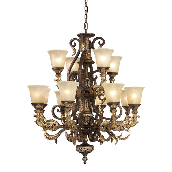 Regency 12 Light Chandelier In Burnt Bronze And Gold Leaf