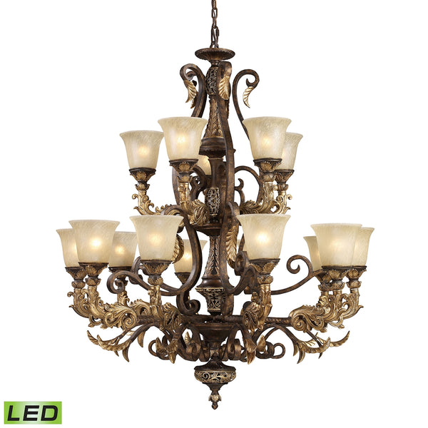 Regency 15 Light LED Chandelier In Burnt Bronze And Gold Leaf