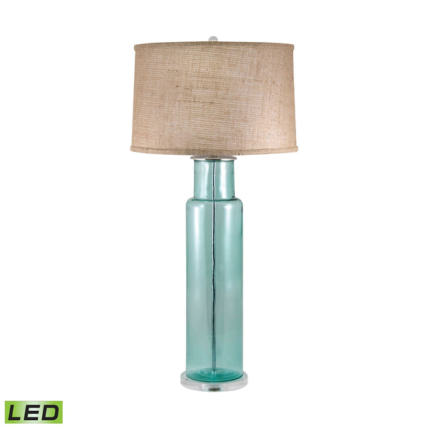 Recycled Glass Cylinder LED Table Lamp In Blue