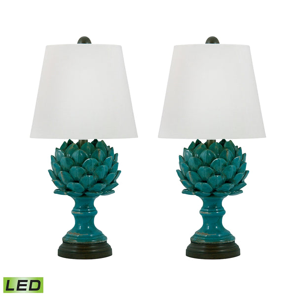 Terra Cotta Artichoke LED Table Lamp In Blue