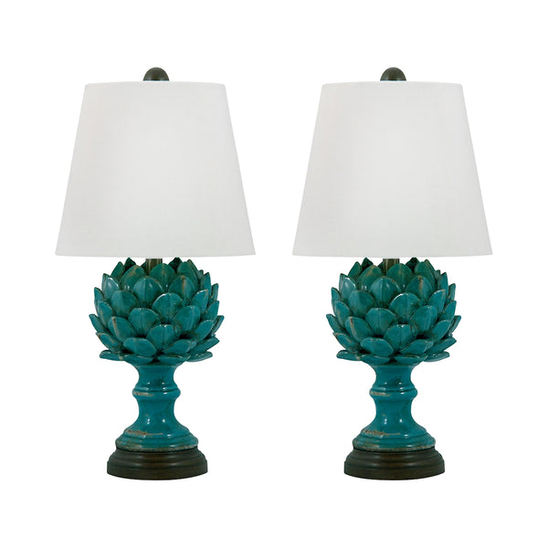 Terra Cotta Artichoke Table Lamp In Blue