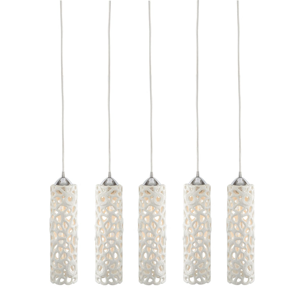 Cholla 5 Light Openwork Ceramic Pendant In White
