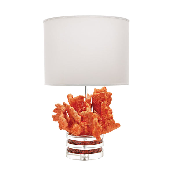 Fire Coral And Crystal Lamp With White Suede Shade