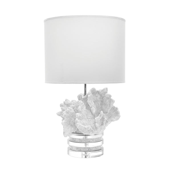 White Coral And Crystal Lamp With White Suede Shade