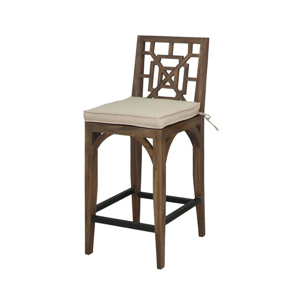 Teak Patio Barstool Cushion In White