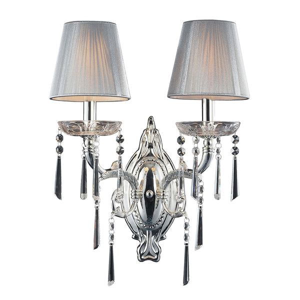 Princess 2 Light Wall Sconce In Polished Silver With Silk String Shades