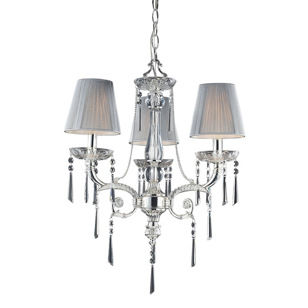 Princess 3 Light Chandelier In Polished Silver With Silk String Shades