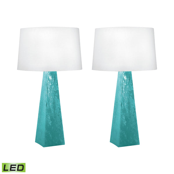 Blue-Green Mercury Glass LED Table Lamp