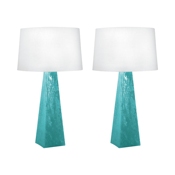 Blue-Green Mercury Glass Table Lamps - Set of 2
