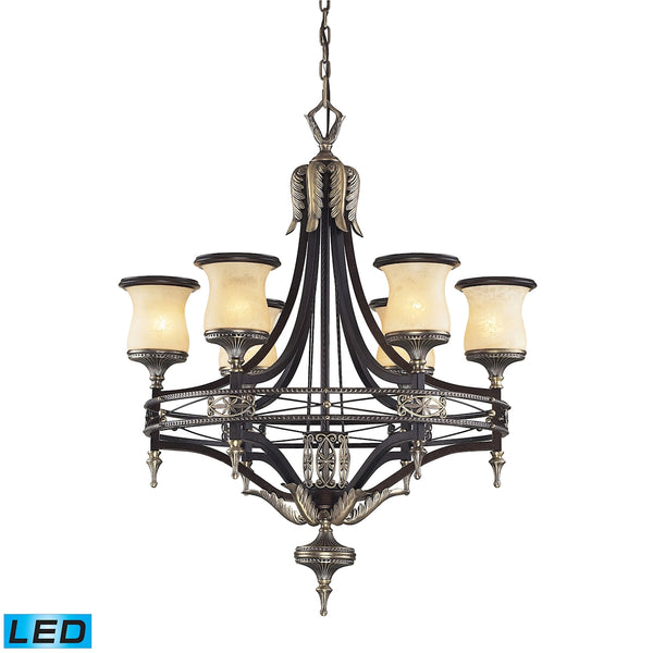 Georgian Court 6 Light LED Chandelier In Antique Bronze And Dark Umber