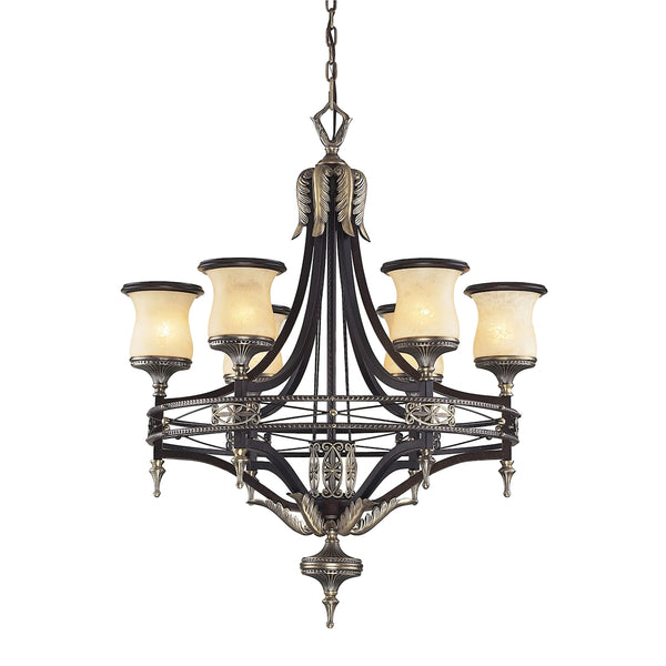 Georgian Court 6 Light Chandelier In Antique Bronze And Dark Umber