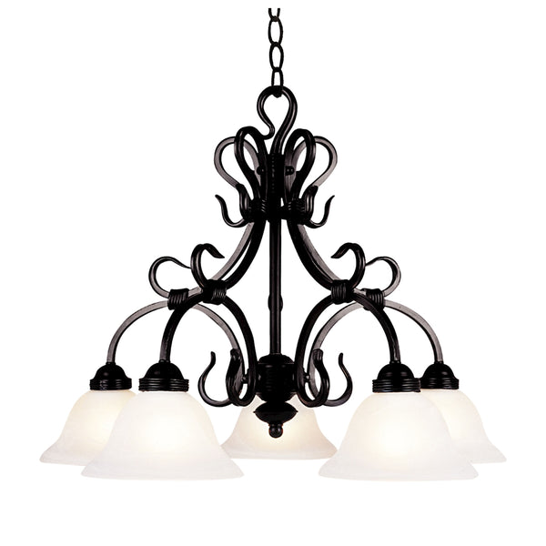Buckingham 5 Light Chandelier In Matte Black And White Faux Marble Glass