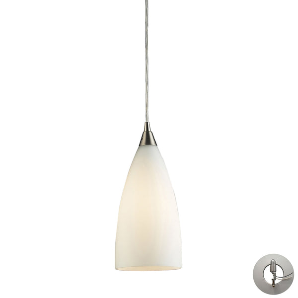 Vesta 1 Light Pendant In Satin Nickel And White Glass - Includes Recessed Lighting Kit