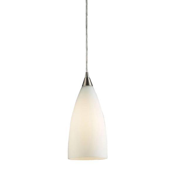 Vesta 1 Light Pendant In Satin Nickel And White Glass