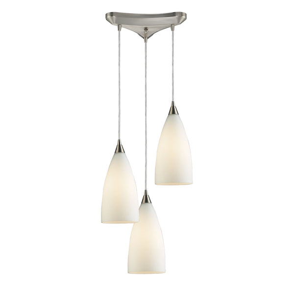 Vesta 3 LED Light Pendant In Satin Nickel And White Glass