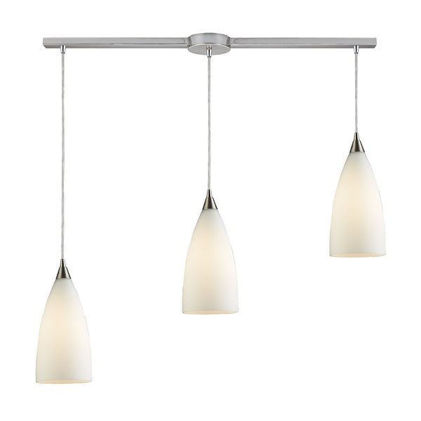 Vesta 3 LED Light Pendant In Satin Nickel And White Glass