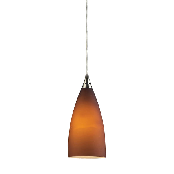 Vesta 1 Light Pendant In Satin Nickel And Tobacco Glass
