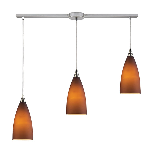 Vesta 3 Light Pendant In Satin Nickel And Tobacco Glass