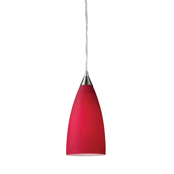 Vesta 1 Light LED Pendant In Satin Nickel And Cardinal Red Glass