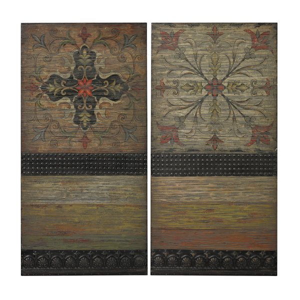Handpainted Spanish Tiles On Wooden Panels - Set of 2
