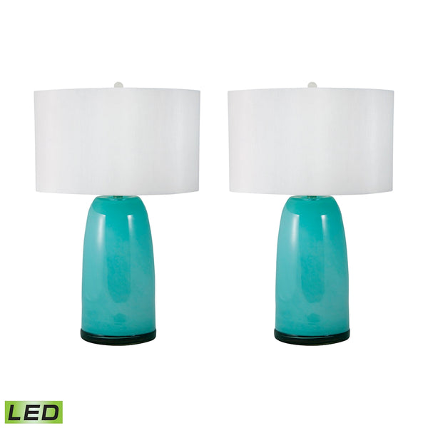 Blown Glass LED Table Lamp In Aqua