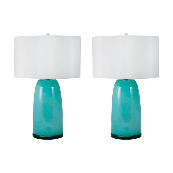 Blown Glass Table Lamps In Aqua - Set of 2