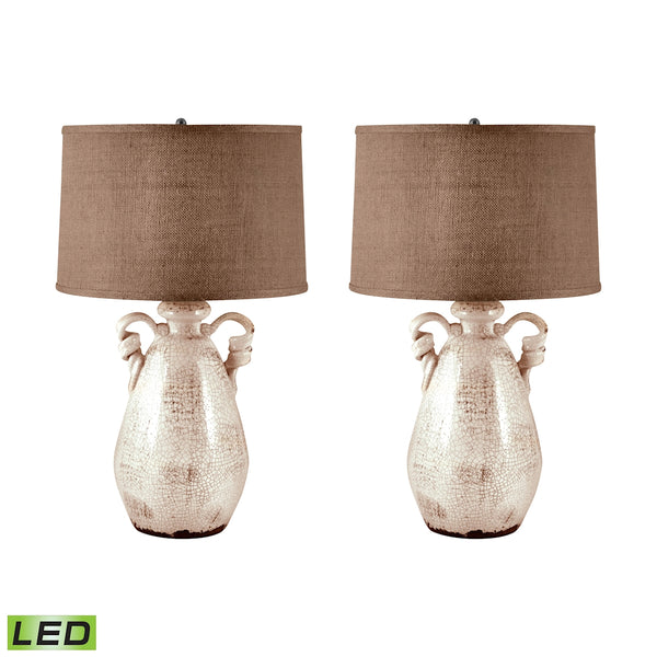 Twisted Handle Terra Cotta LED Table Lamp In Cream