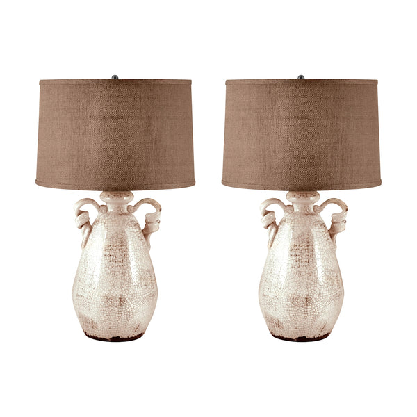 Twisted Handle Terra Cotta Table Lamp In Cream