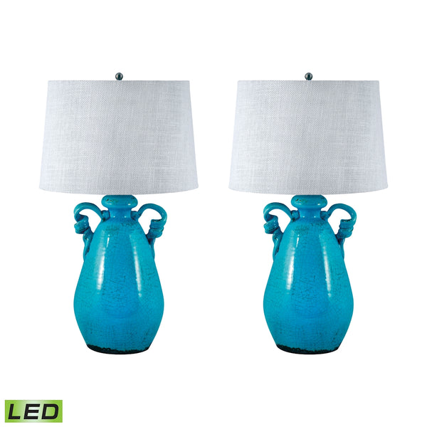 Twisted Handle Terra Cotta LED Table Lamp In Aqua