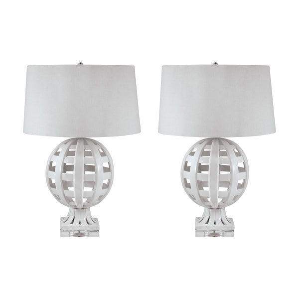 Open Work Ceramic Globe Table Lamp In White