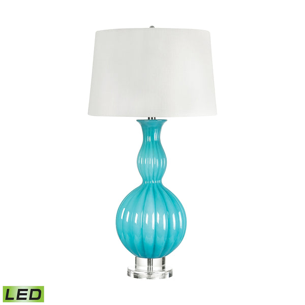 Glass Gourd LED Table Lamp In Powder Blue