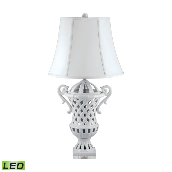 Lattice-Handled Ceramic Urn LED Table Lamp In White