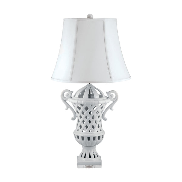 Lattice-Handled Ceramic Urn Table Lamp In White