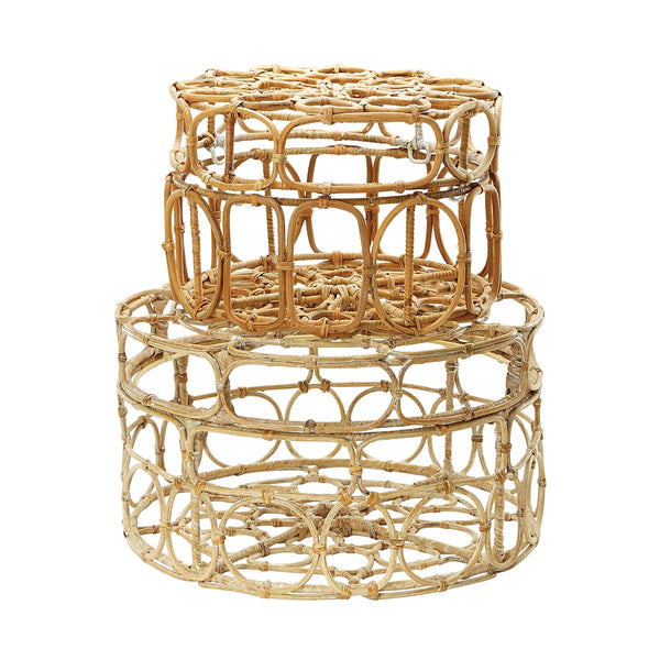 Washed Natural Oval Ring Round Boxes - Set of 2