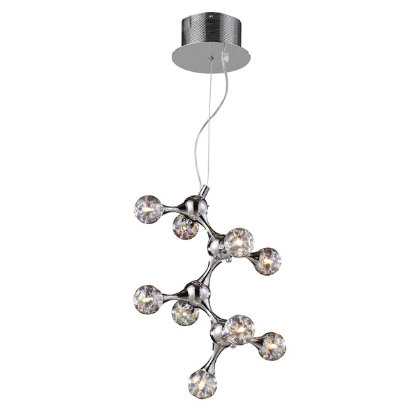 Molecular 9 Light Chandelier In Chrome And Iridescent Glass