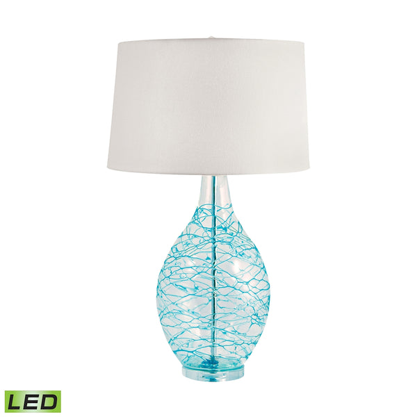 Clear Glass Urn LED Table Lamp With Hand Applied Blue Coils