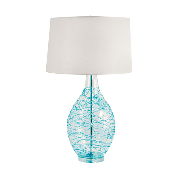 Clear Glass Urn Table Lamp With Hand Applied Blue Coils