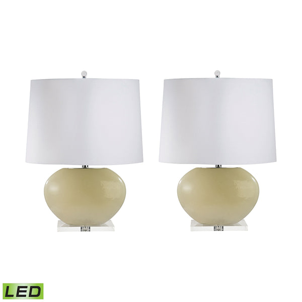 Blown Glass Oval LED Table Lamp In Cream - Set of 2