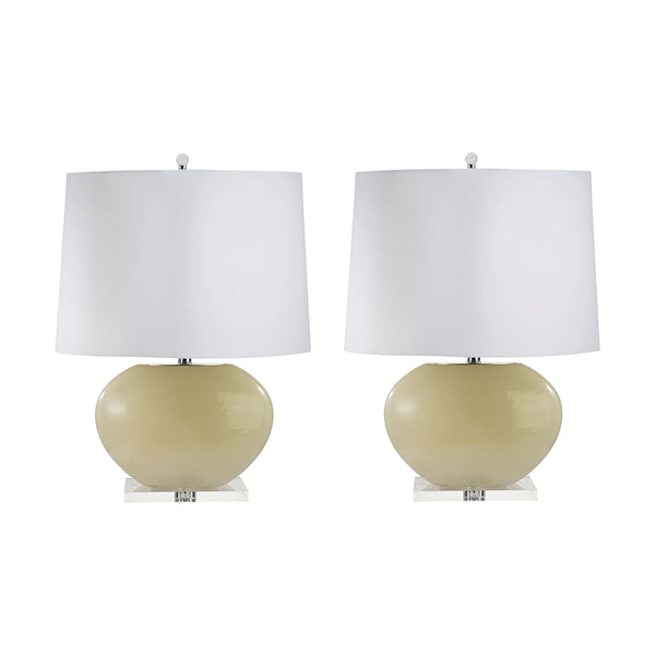 Blown Glass Oval Table Lamp In Cream - Set of 2