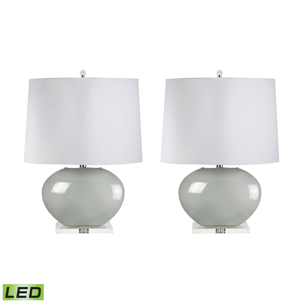 Blown Glass Oval LED Table Lamp In Grey - Set of 2