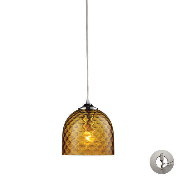 Viva 1 Light Pendant In Polished Chrome And Amber Glass - Includes Recessed Lighting Kit