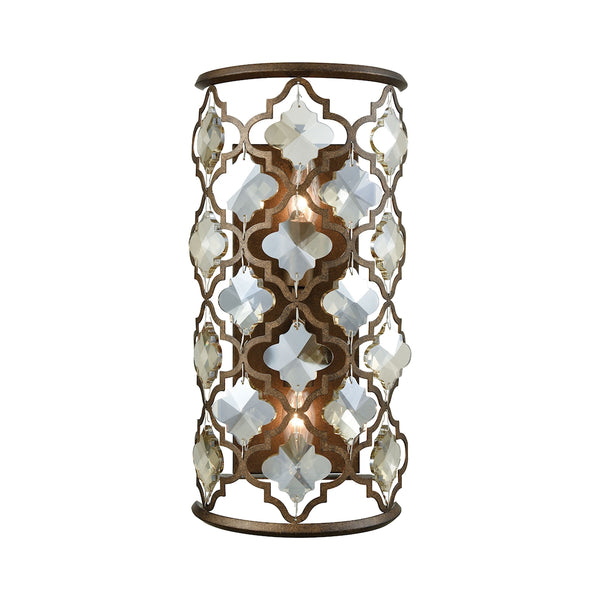 Armand 2 Light Wall Sconce In Weathered Bronze With Champagne Plated Crystal