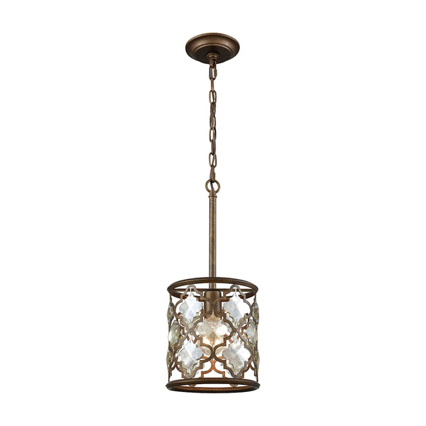 Armand 1 Light Pendant In Weathered Bronze With Champagne Plated Crystal