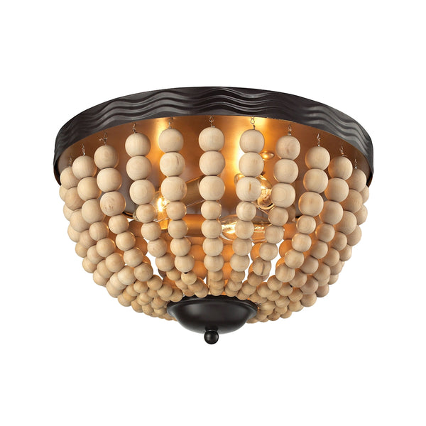 Helene 3 Light Flushmount In Oil Rubbed Bronze And Natural Wood